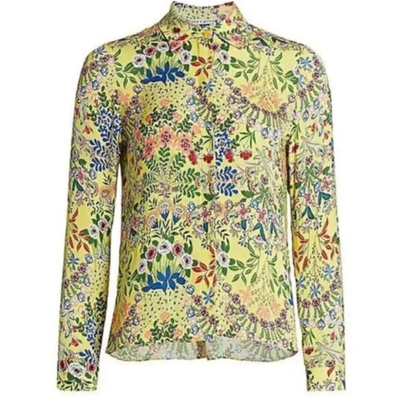 Alice + Olivia Willa Wildflower Daffodil Print Shirt Blouse Floral Yellow - Picture 3 of 4